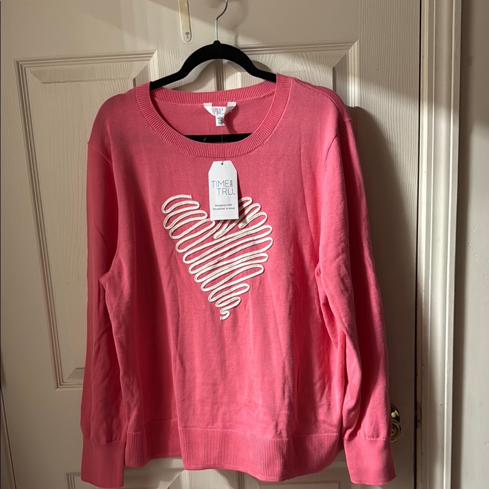 Time and Tru Pink Sweater with Heart Design